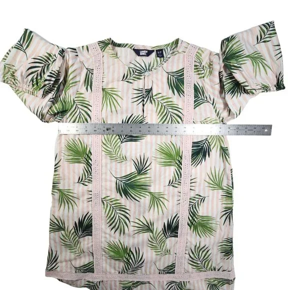 Lands' End Swimsuit Cover-up Dress Size S/P 6-8 Pink Green Palm Stripes Cotton - Picture 8 of 10